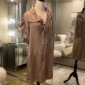 Gold Hawk silk shirt dress.